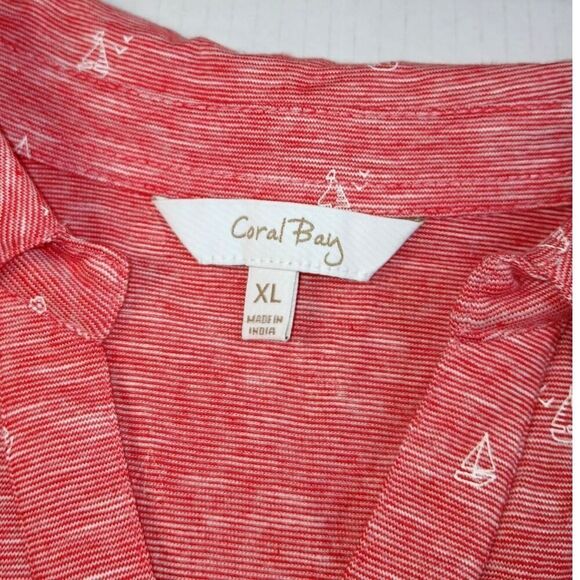 Coral Bay Women's New w/Tags XL Pink & White Sailboat 3-Button Blouse - Picture 3 of 5